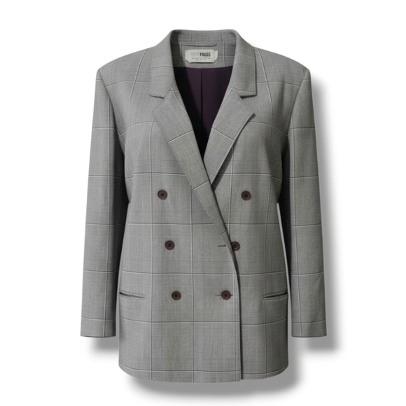 Rrrrruss Jackets & Blazers - Russ Togs Women’s Vintage Gray Plaid Double-Breasted Blazer – Size 16